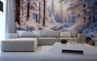 Fototapet - Rosa Vinter i Skoven