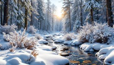 Papier Peint Photo - Ruisseau d’Hiver dans la Forêt Blanche