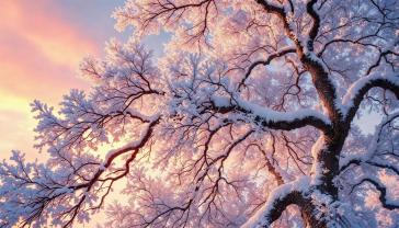 Papier Peint Photo - Arbre Enneigé au Coucher du Soleil