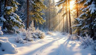 Papier Peint Photo - Coucher de Soleil dans la Forêt de Pins