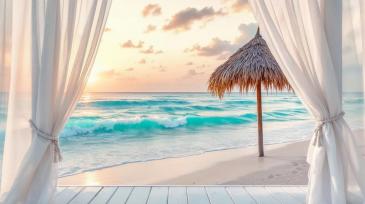 Wall Murals - Window with Sunset Beach View