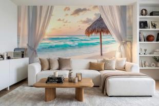 Window with Sunset Beach View