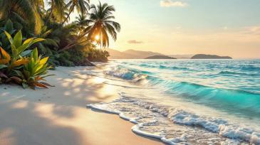 Wall Murals - Beach at Sunset with Palm Trees