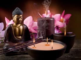 Fototapet - Buddha Statue & Orkideer