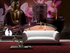 Fototapet - Buddha Statue & Orkideer