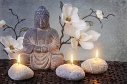 Fototapeter - Buddha Staty & Orkidéer