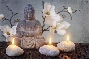 Fototapet - Buddha Statue & Orkideer
