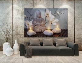 Fototapet - Buddha Statue & Orkideer