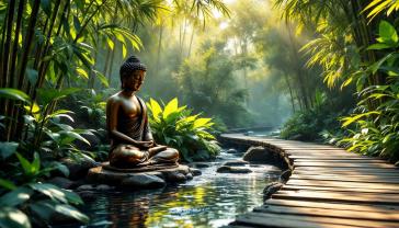 Fotomurali - Foresta Tropicale Con Statua Di Buddha