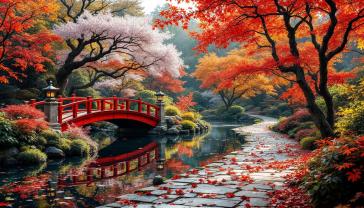 Papier Peint Photo - Jardin Japonais aux Couleurs d’Automne