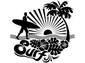 Muurstickers - Surfer & Palmboom