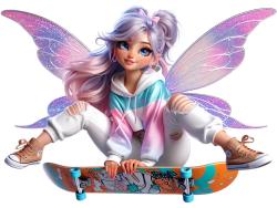 Kids Wall Stickers - Modern Fairy Practicing Skateboarding